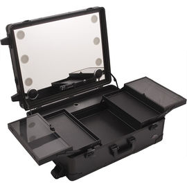 Black Color Portable Lighted Makeup Case , Makeup Travel Case On Wheels