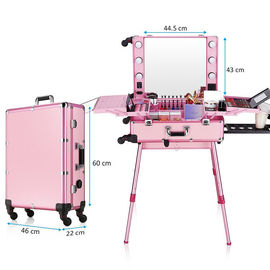 Free Standing Rolling Studio Makeup Case With Adjustable Height Support Rod