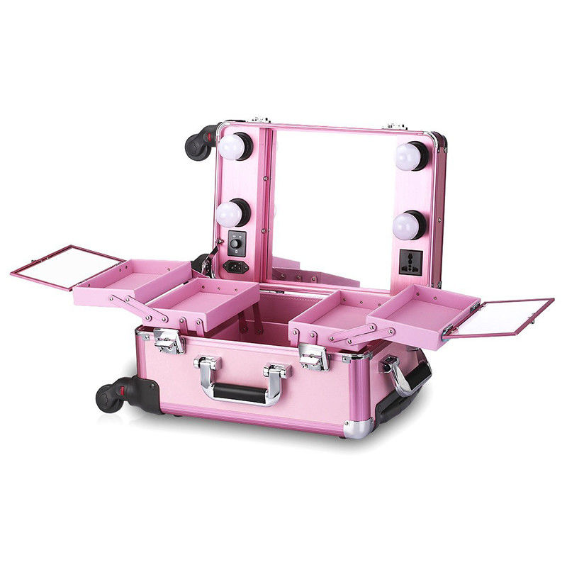 OEM ODM Pink Cosmetic Beauty Case , Professional Makeup Cases On Wheels