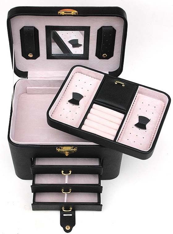 Leather Jewelry Train Case , Eco Friendly Valuables Storage Case